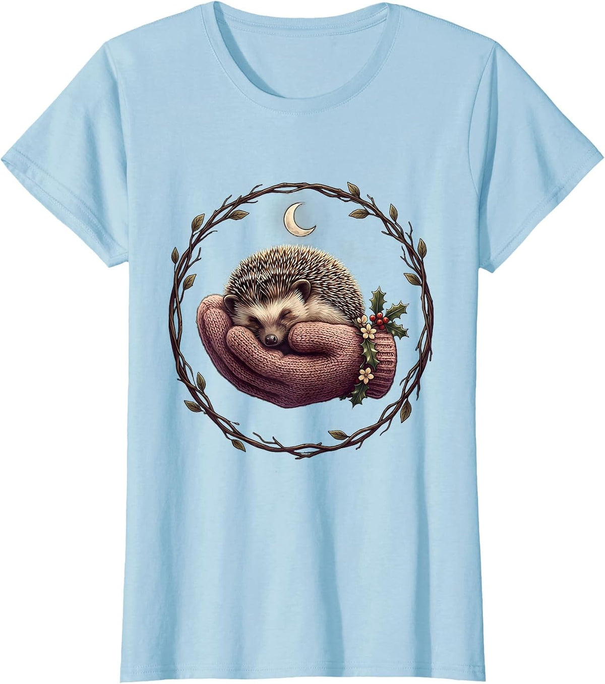 Cozy Hedgehog Curled in a Warm Mitten T-Shirt - Baby Blue