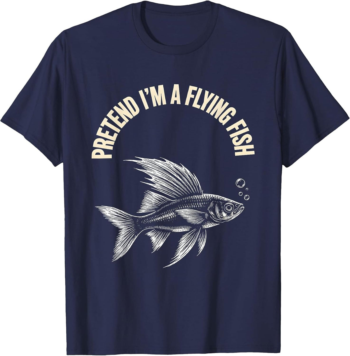 Men's Pretend I'm A Flying Fish Scratchboard Halloween Fish T-Shirt - Navy Blue