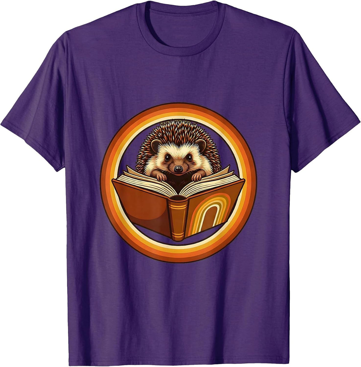 Cute Hedgehog Reading Book Teacher Gift T-Shirt - Purple