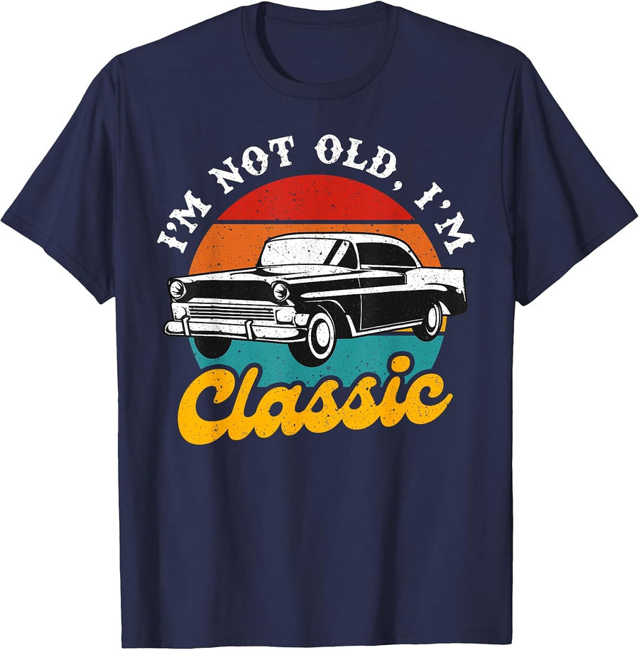 I'm Not Old, I'm Classic Retro Vintage Sunset Classic Car T-Shirt - Navy Blue