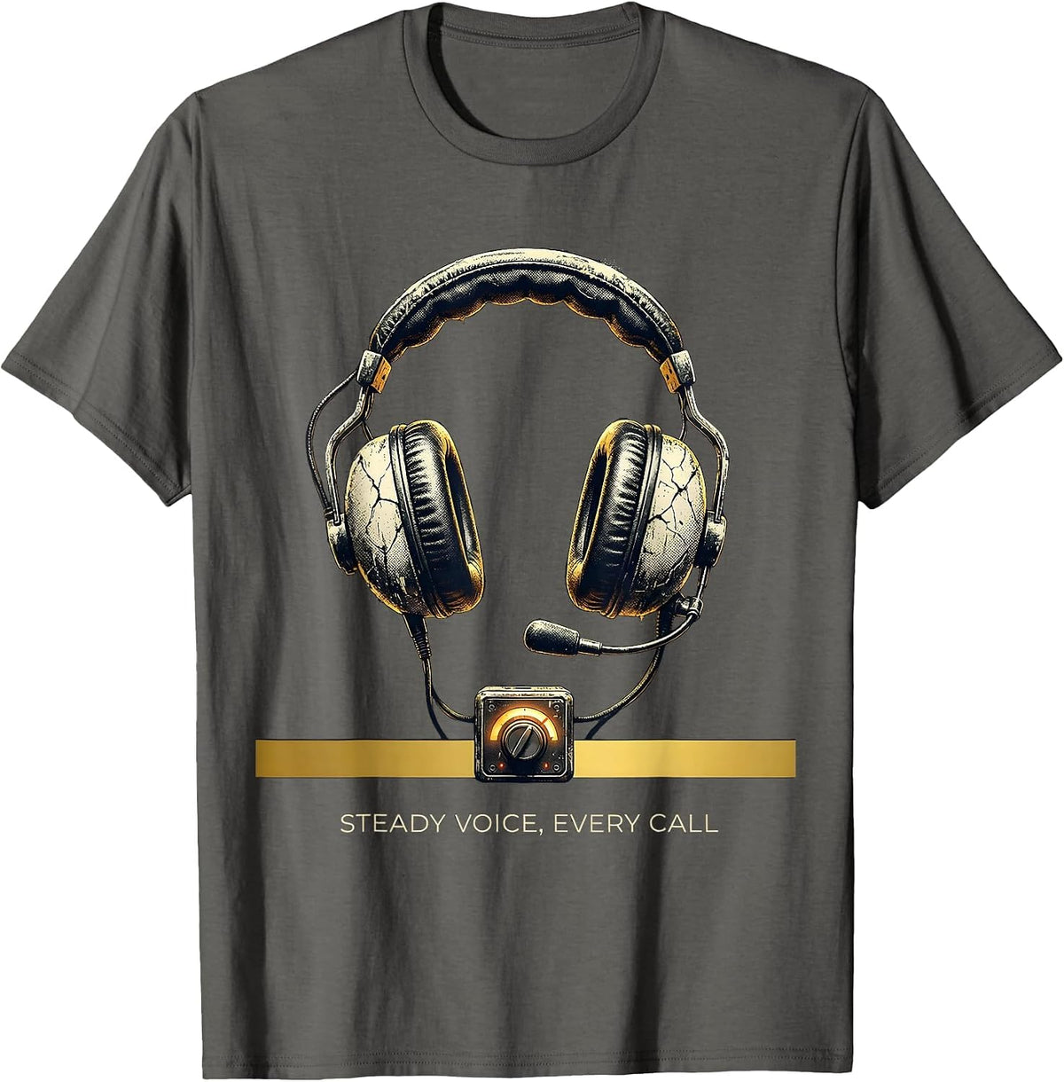 Men's Steady Voice Every Call Distressed 911 Dispatcher Thin Gold T-Shirt - Asphalt Grey