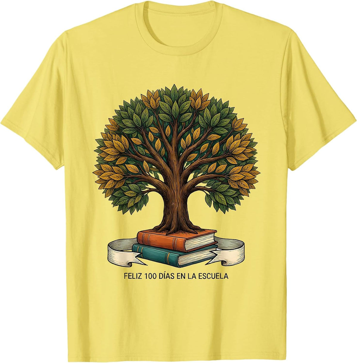 Men's Feliz 100 Días en la Escuela Cheerful Spanish Teacher 100th T-Shirt - Lemon Yellow