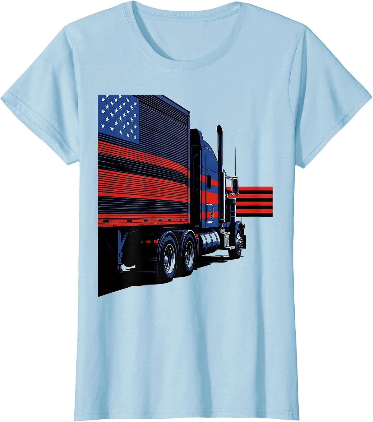 Semi Truck American Flag Patriotic Trucker Driver T-Shirt - Baby Blue
