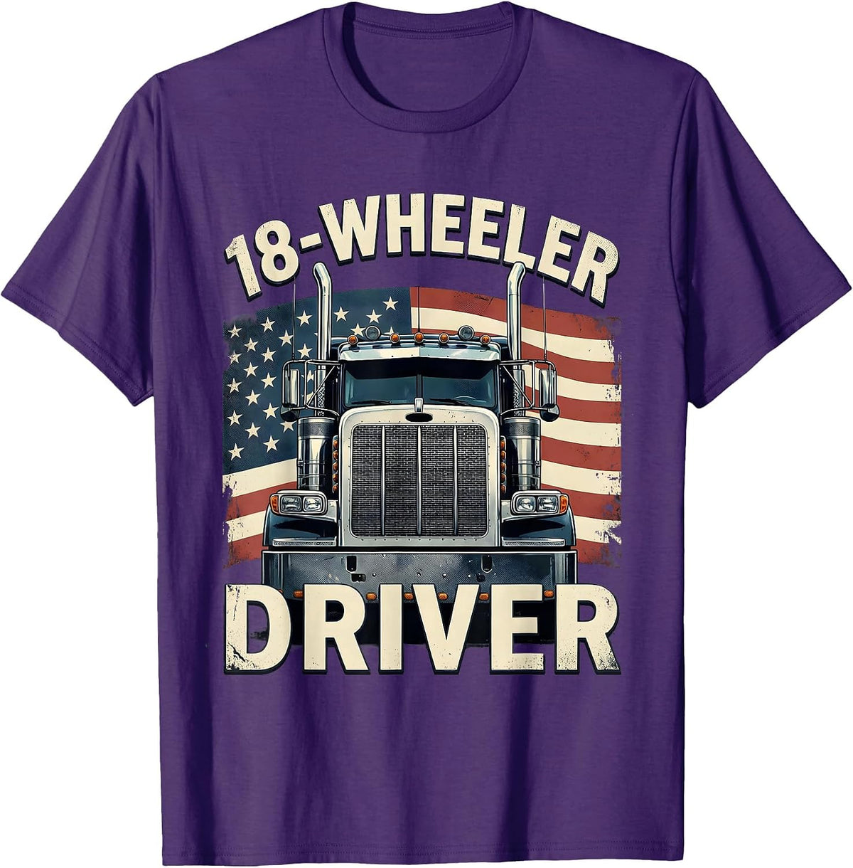 18-Wheeler Driver Distressed Patriotic Semi Truck Driver T-Shirt - Purple
