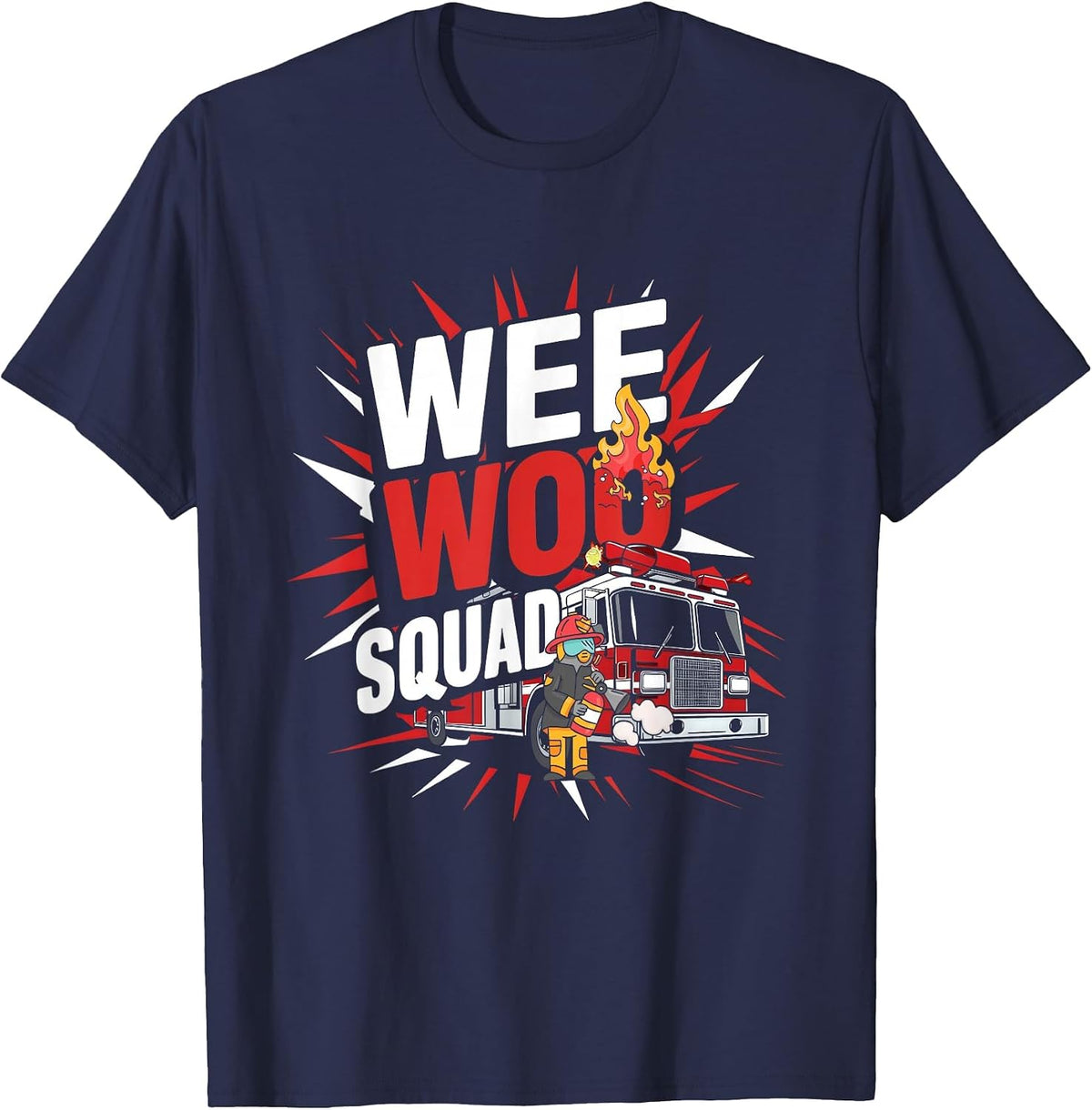 WeeWoo Squad Firefighter Funny Fire Truck Fireman Meme T-Shirt - Navy Blue