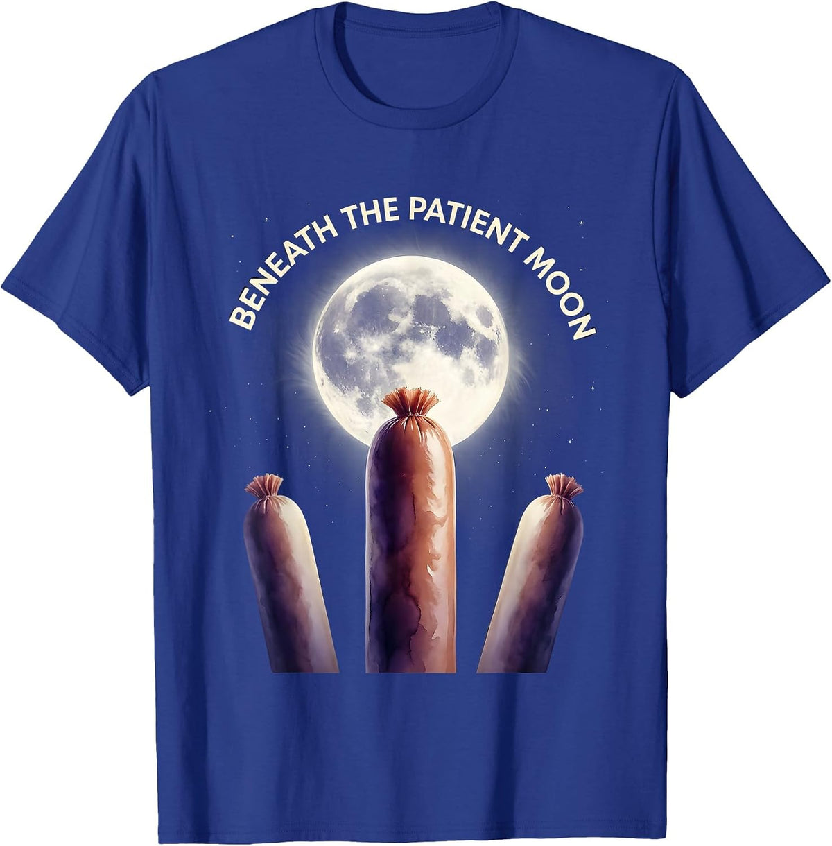 Beneath The Patient Moon Gradient Hot Dogs Howling Meme T-Shirt - Royal Blue