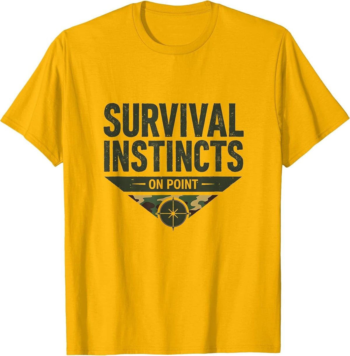 Survival Instincts On Point Camo Design T-Shirt - Golden Yellow