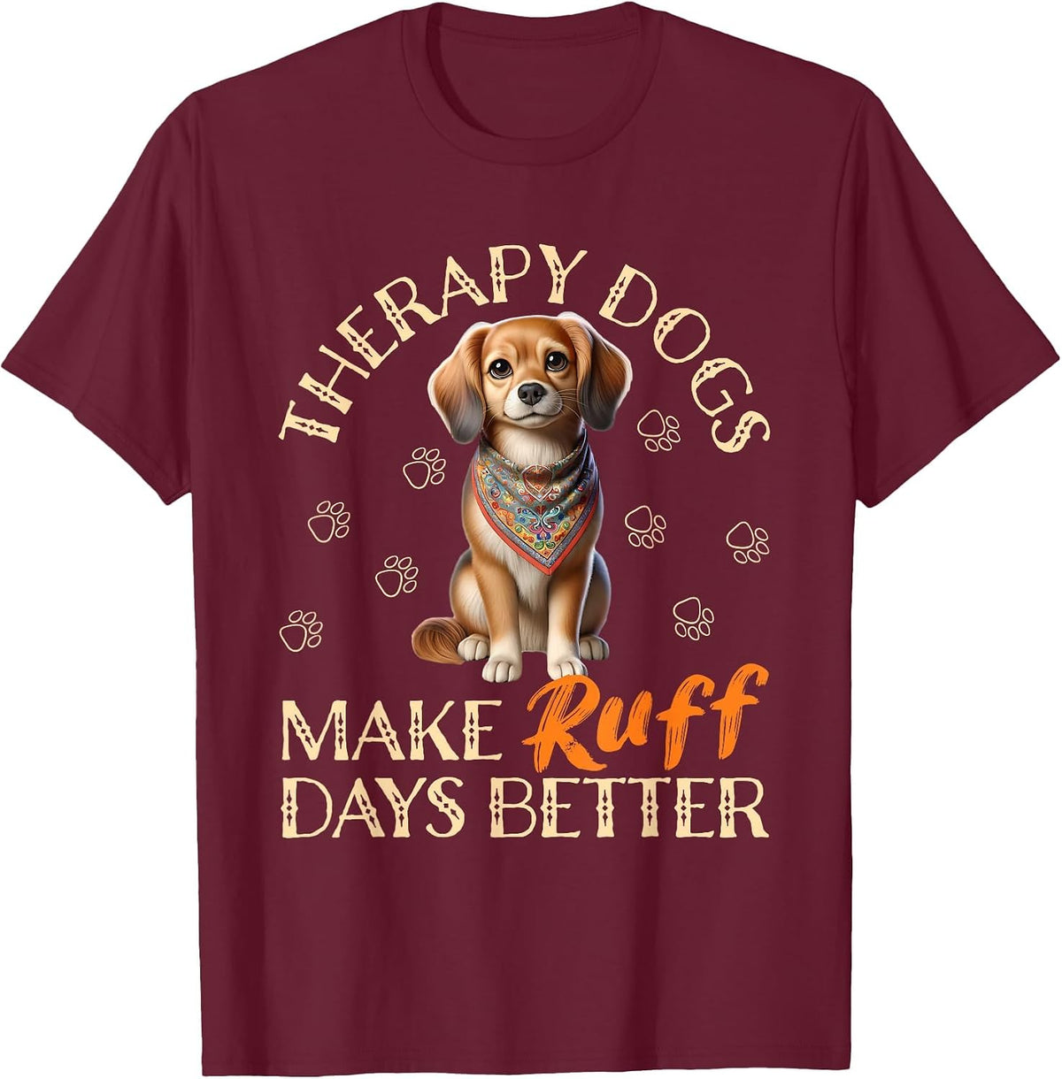 Therapy Dog Team Men Women Kids T-Shirt - Burgundy