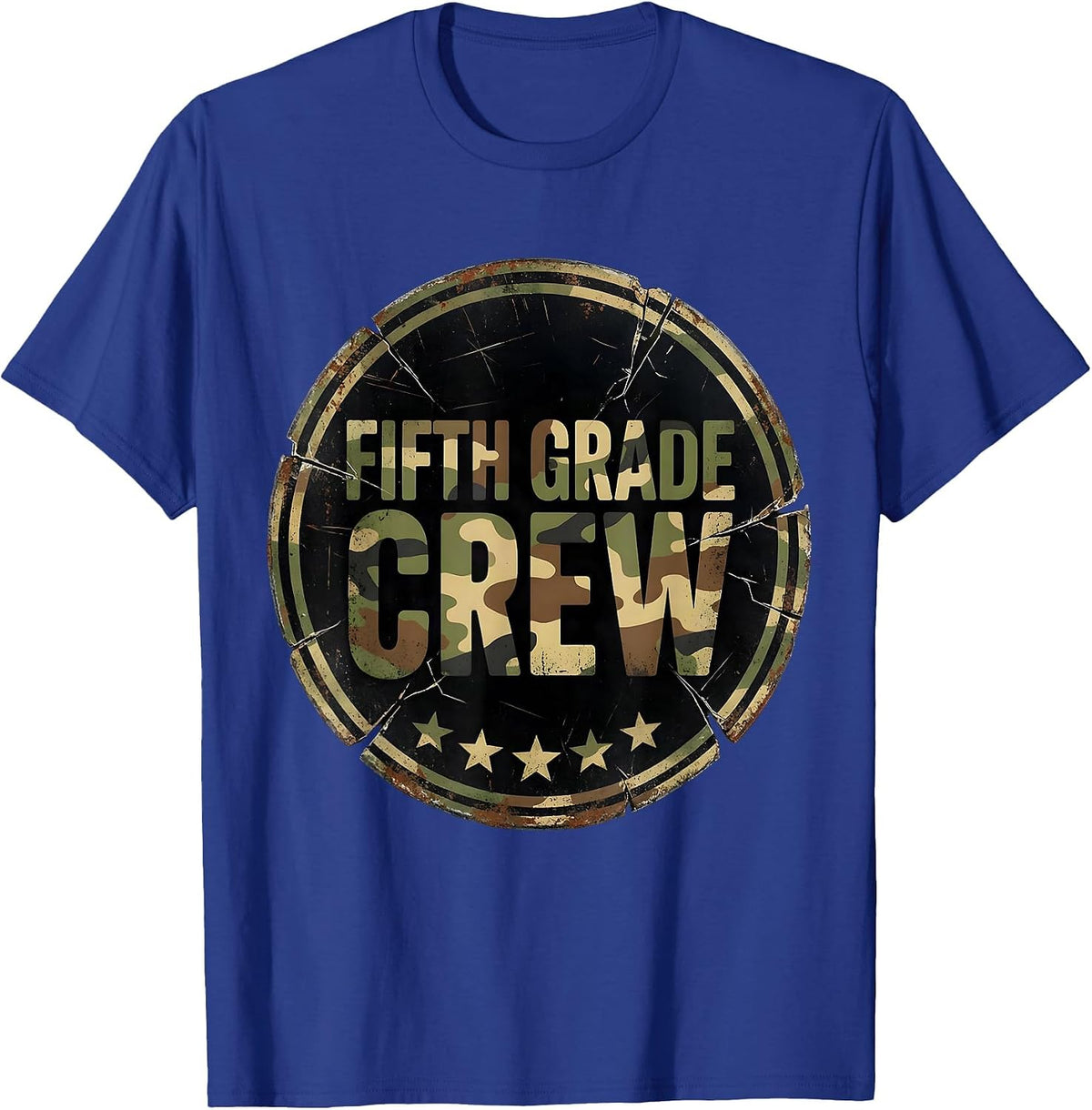 Men's Fifth Grade Crew Distressed Camo Back To School Boys Teacher T-Shirt - Royal Blue