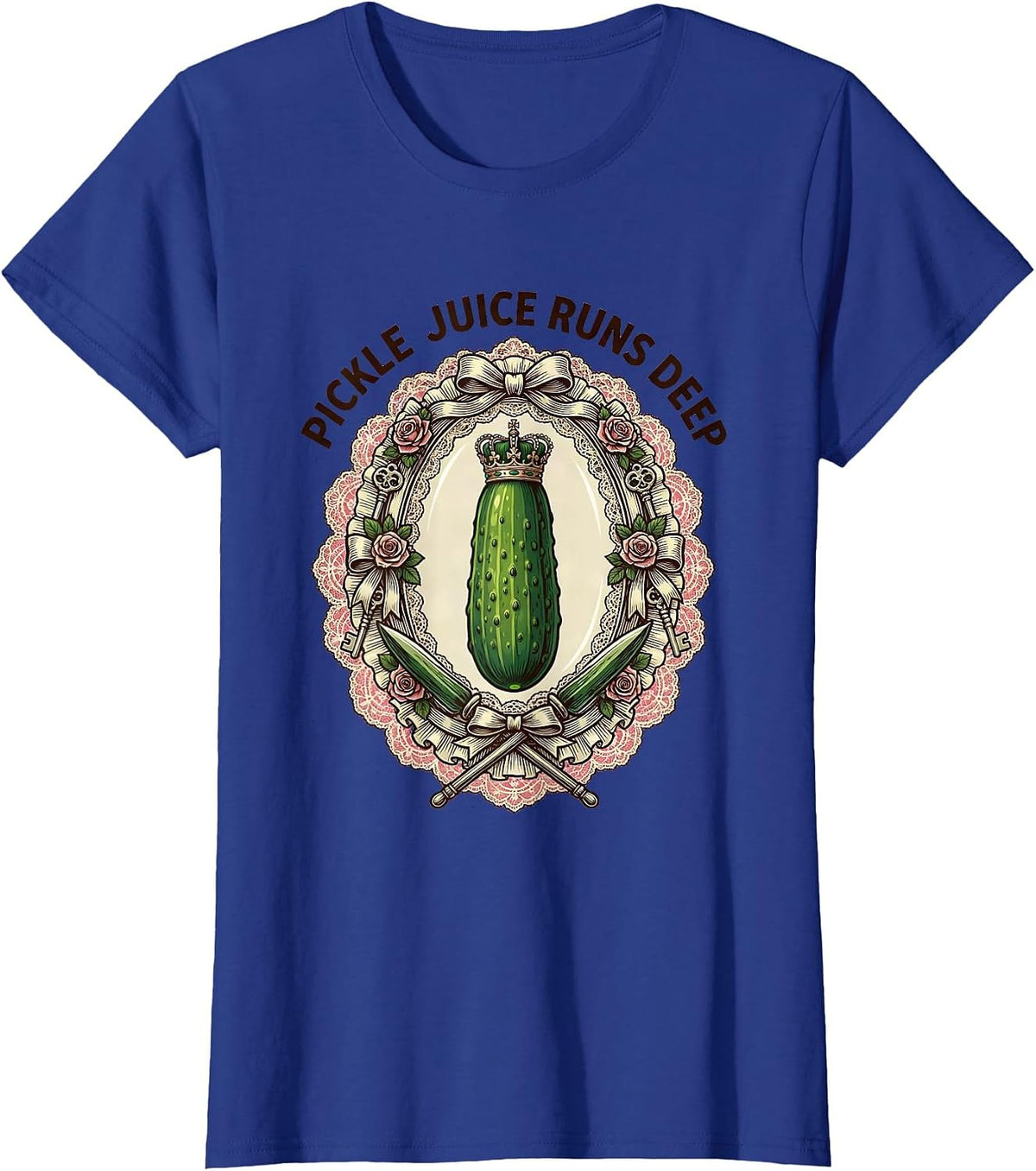 Women's Pickle Juice Runs Deep Funny Pickle Design T-Shirt - Royal Blue