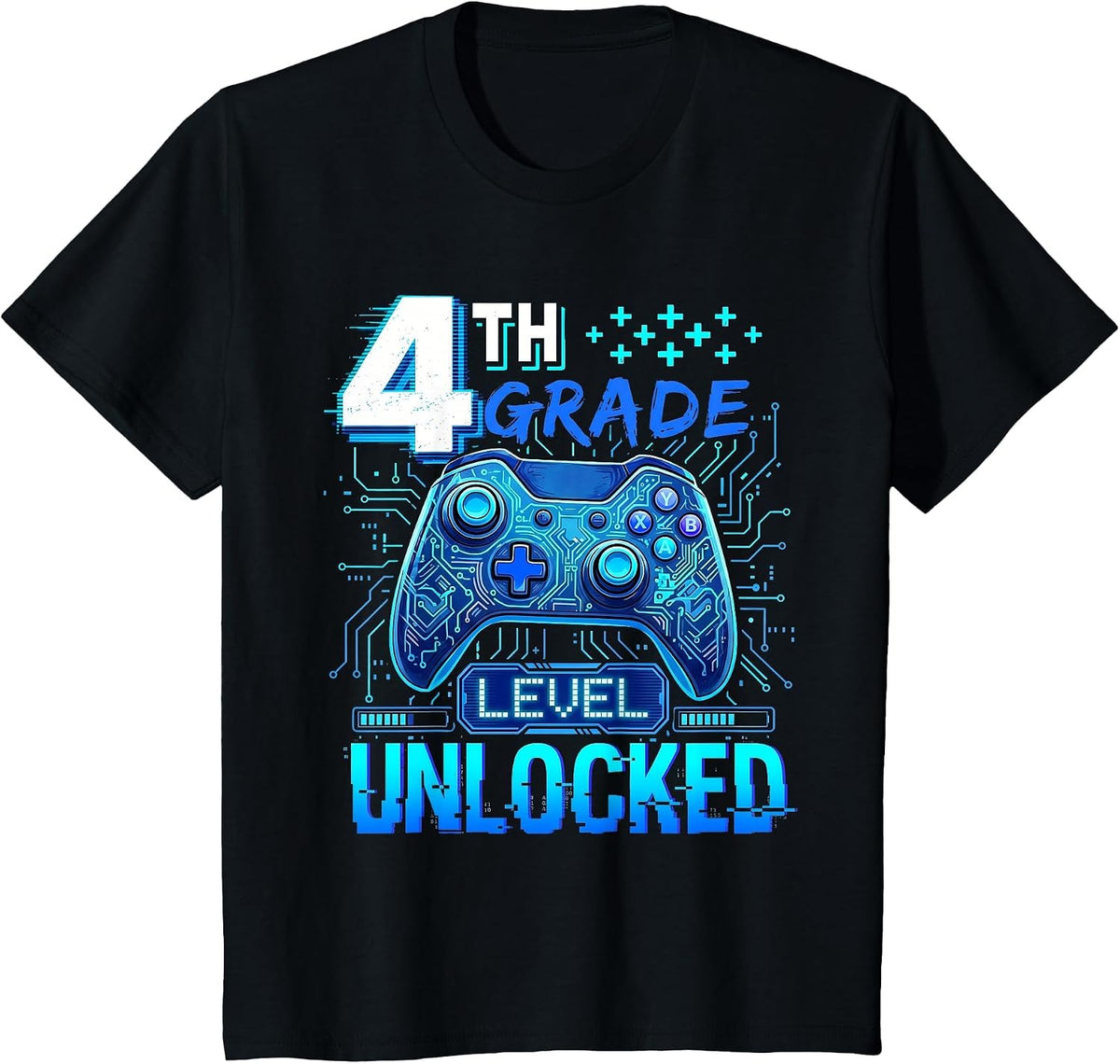Back to School 4th Grade First Day Level Unlocked Gamer Boys T-Shirt - Black