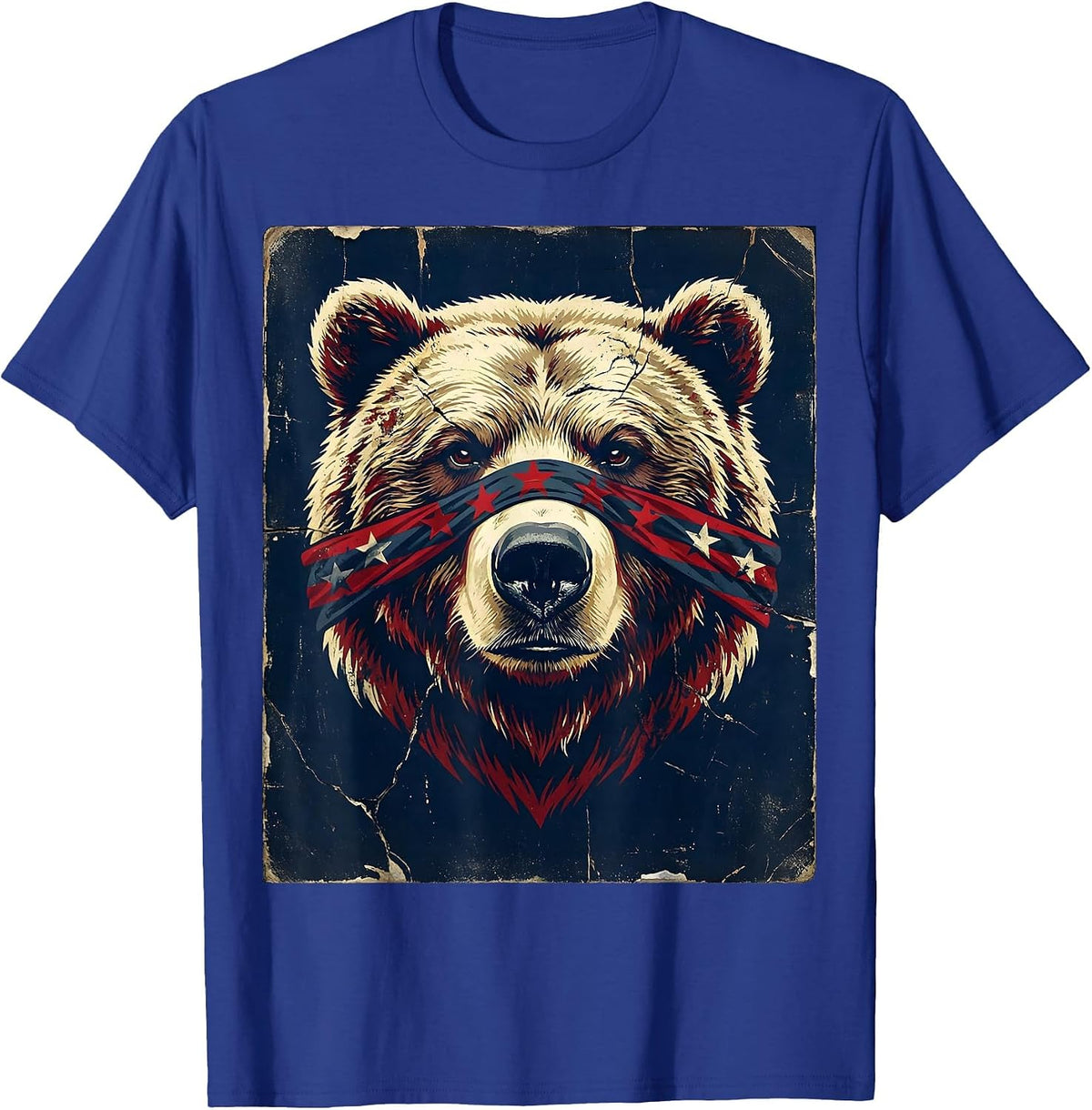 Men's Patriotic Bear Stars and Stripes Bandana Design T-Shirt - Royal Blue