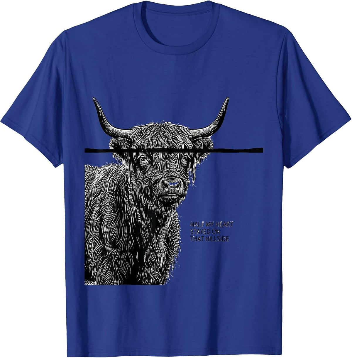 Half My Heart Stayed On That Hillside Cute Highland Cow T-Shirt - Royal Blue