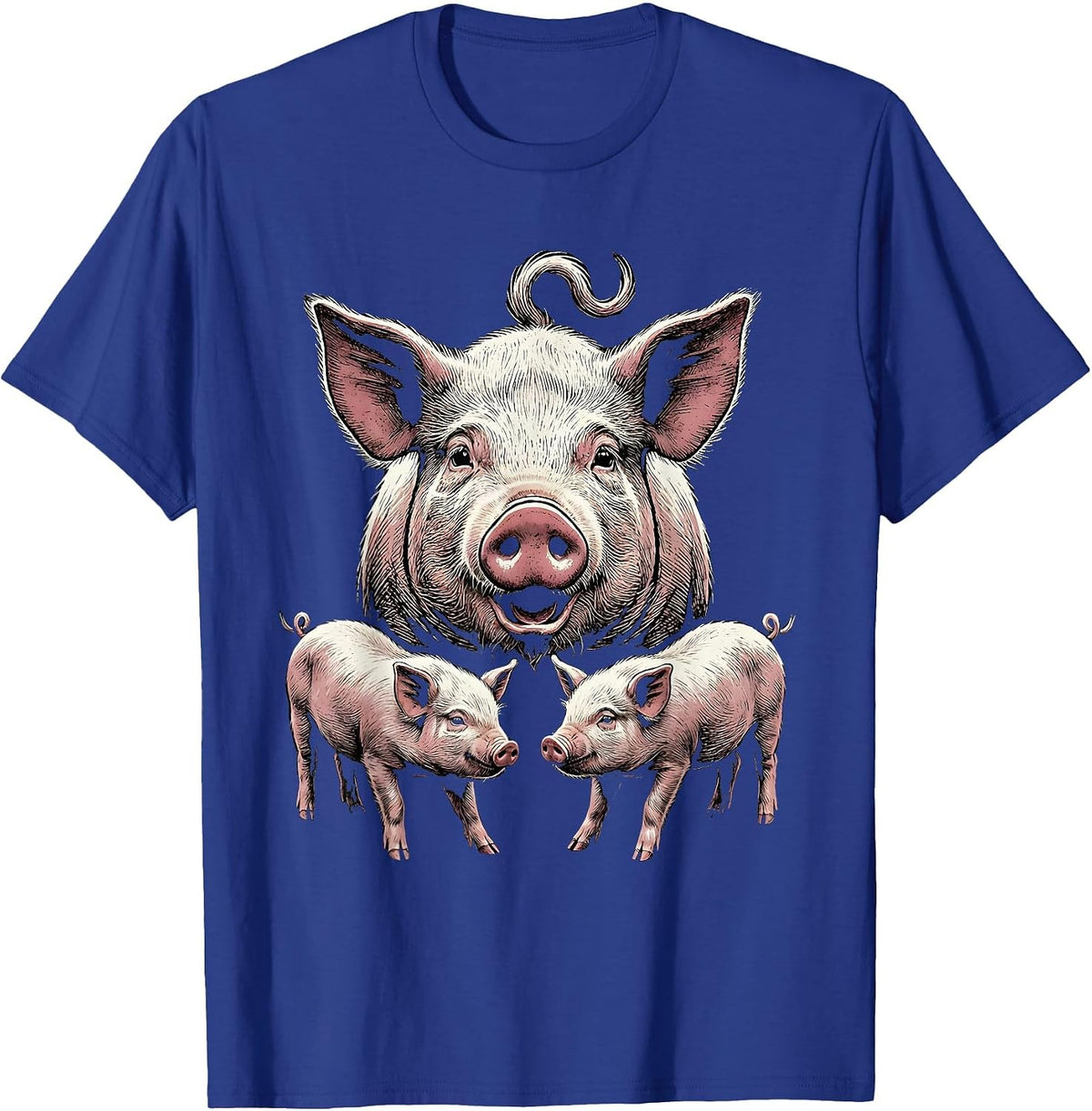 Men's Proud Pig Family Woodcut Engraving Farm Animal Lover Humor T-Shirt - Royal Blue