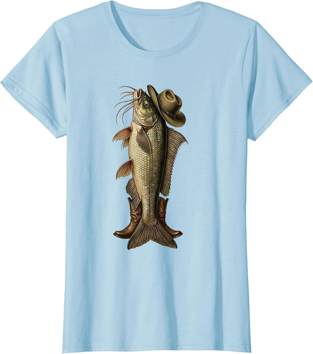 Catfish Cowboy Western Hat and Boots Graphic T-Shirt - Baby Blue