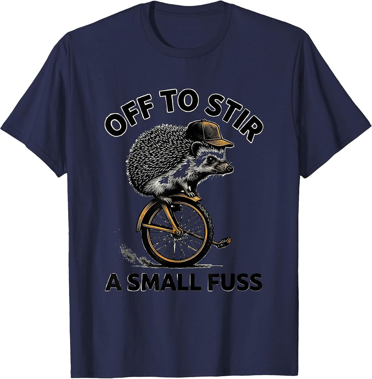 Men's Off To Stir A Small Fuss Scratchboard Hedgehog Whimsical T-Shirt - Navy Blue