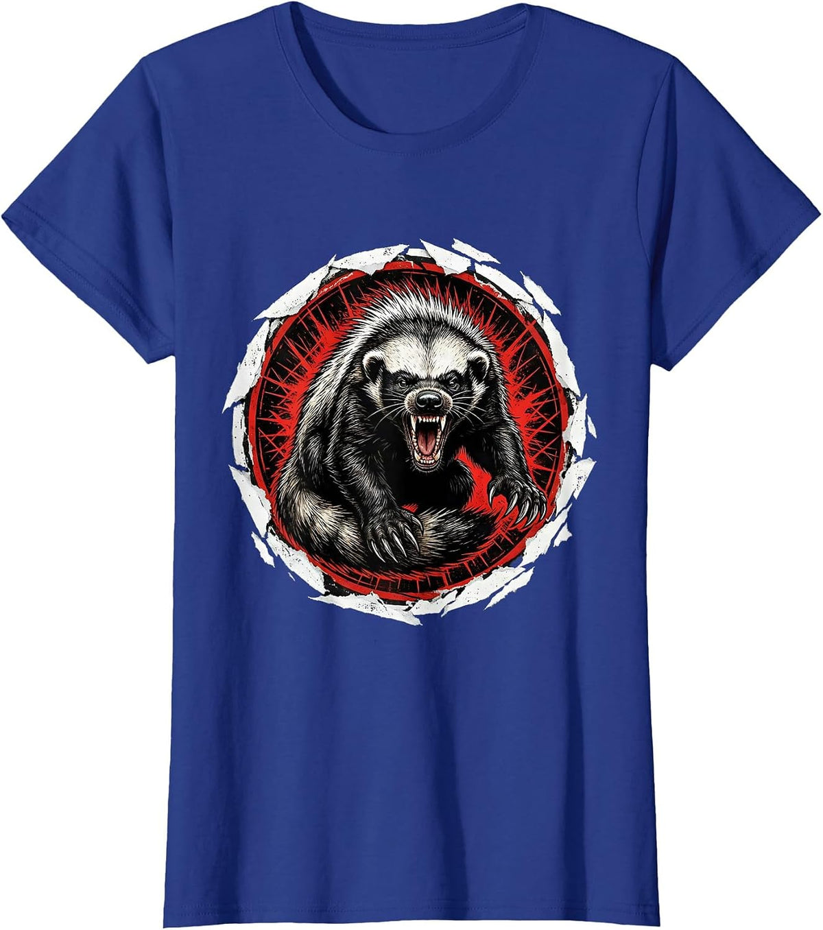 Women's Angry Honey Badger Growling Wildlife Graphic T-Shirt - Royal Blue
