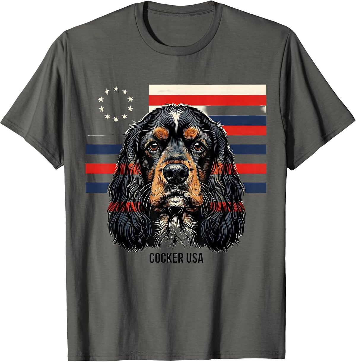 Men's Cocker USA Patriotic Cocker Spaniel Dog Lover 4th of July T-Shirt - Asphalt Grey