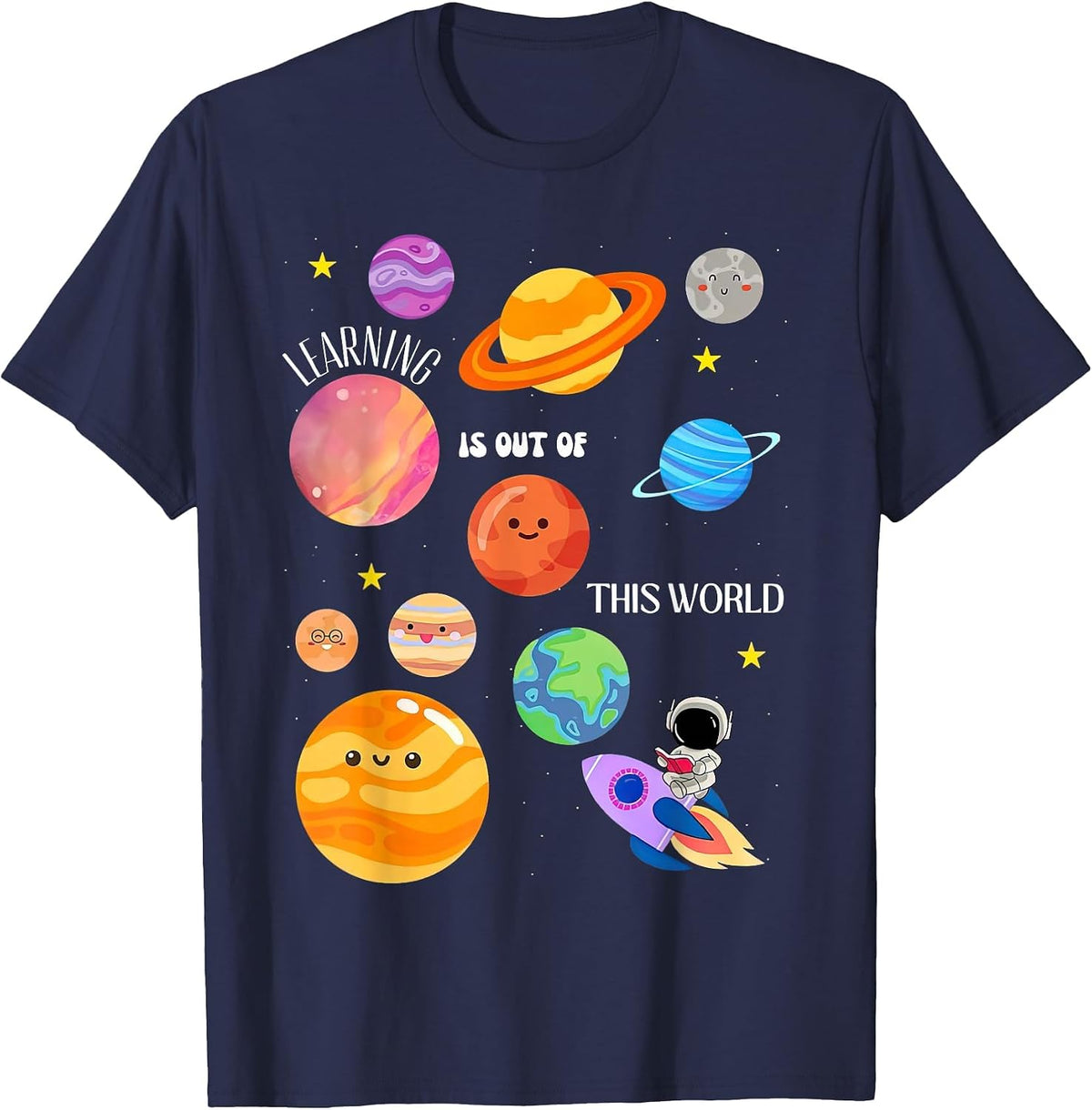 Learning is Out of This World Outer Space Science Teacher T-Shirt - Navy Blue