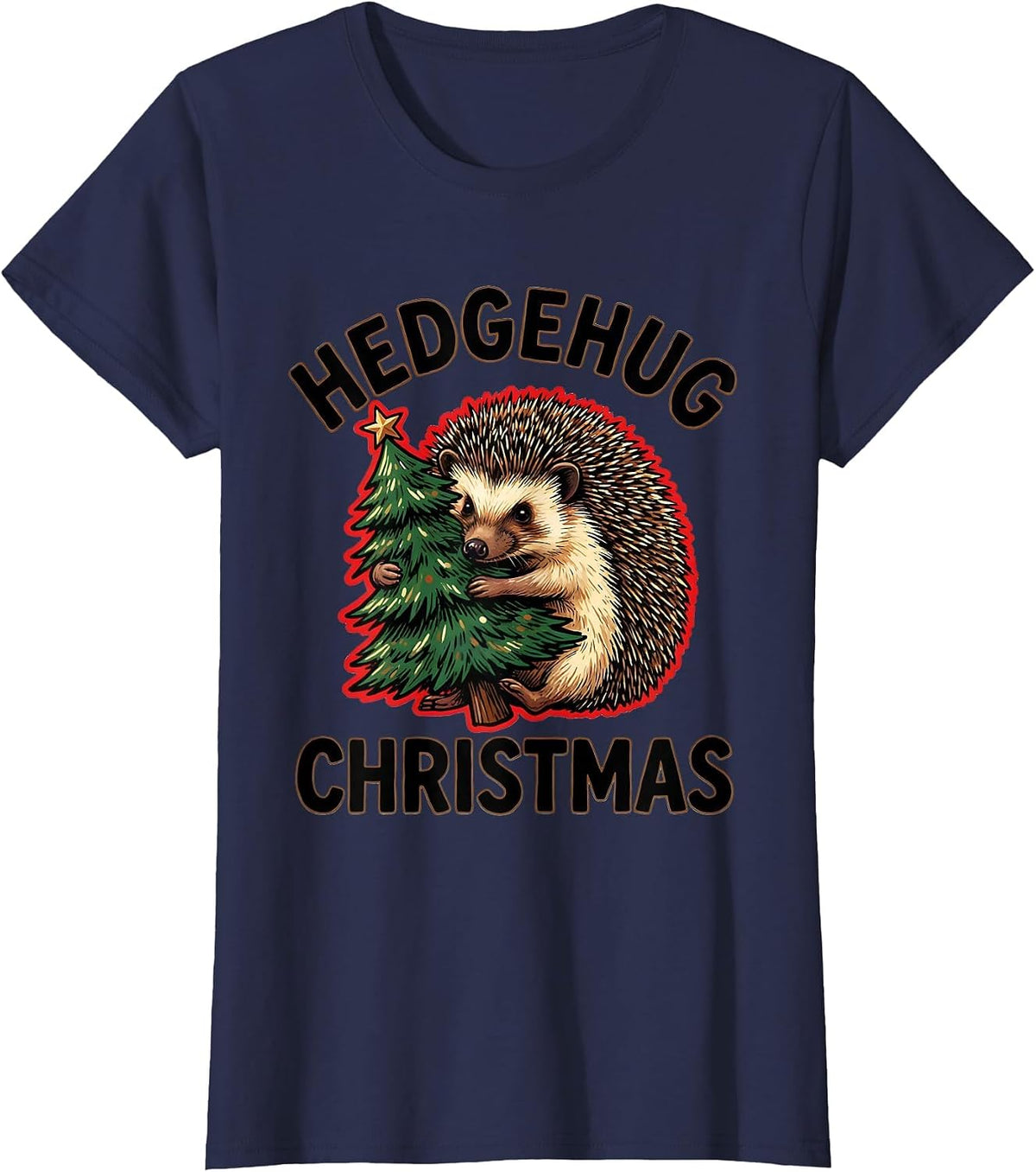 Women's Hedgehug Christmas Cute Hedgehog Lover Funny Family Holiday T-Shirt - Navy Blue