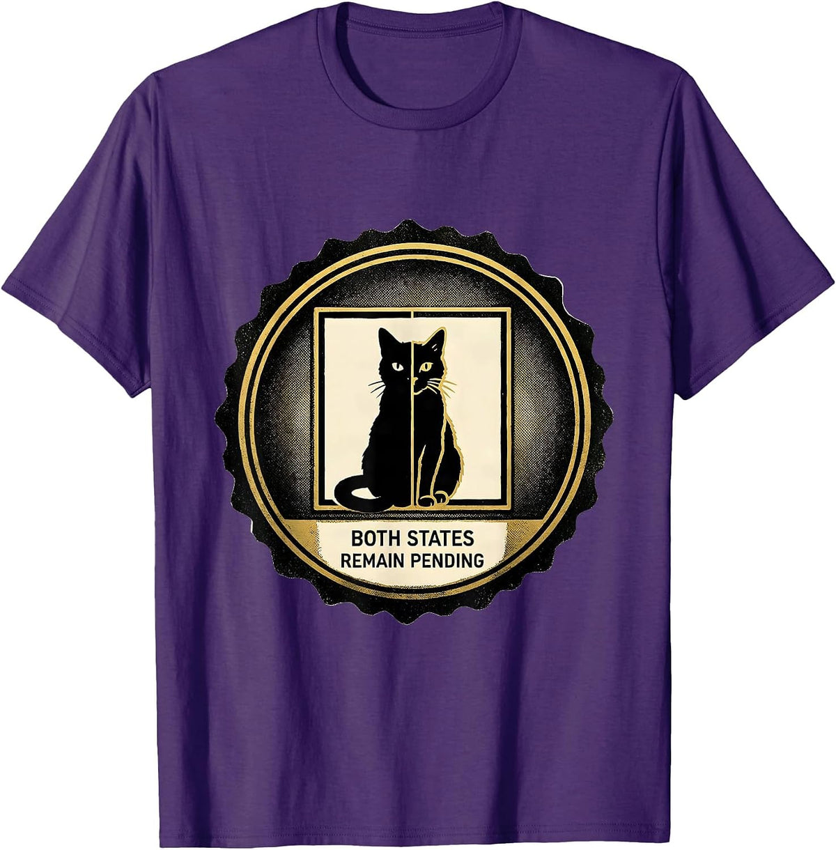 Both States Remain Pending Quantum Physics Humor Science Cat T-Shirt - Purple