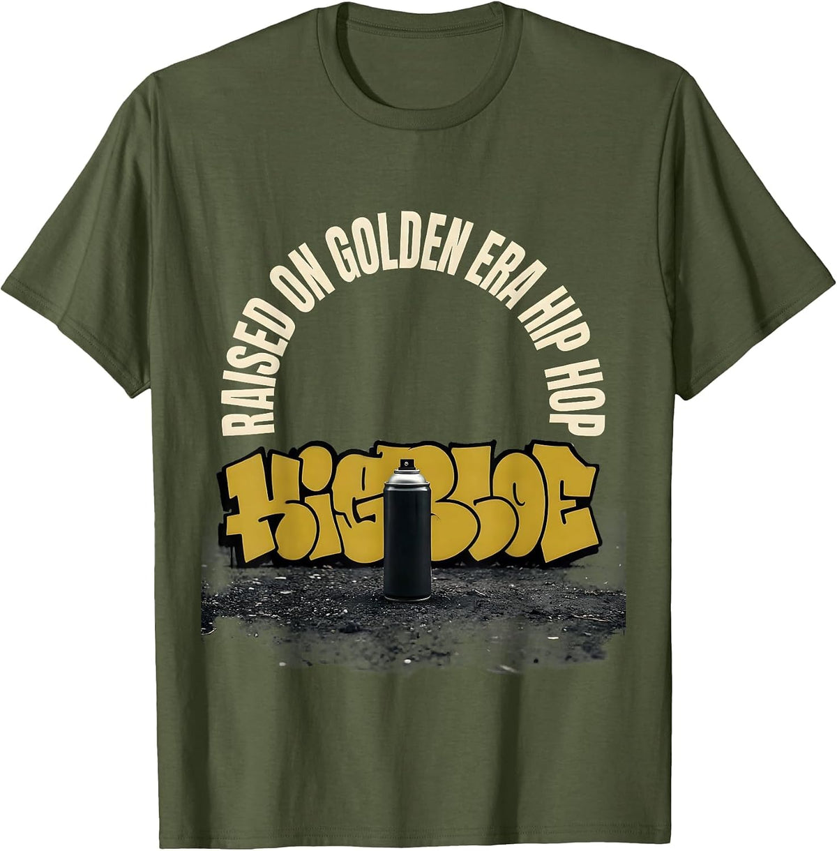 Men's Raised On Golden Era Hip Hop Vintage Streetwear Nostalgia T-Shirt - Olive Green