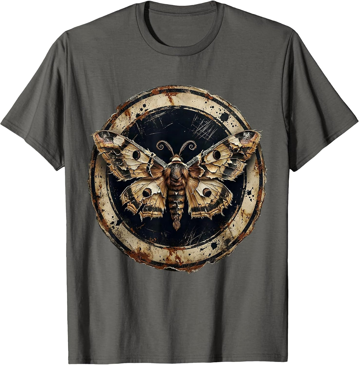 Grunge Moth Wings Torn Newspaper Illustration T-Shirt - Asphalt Grey