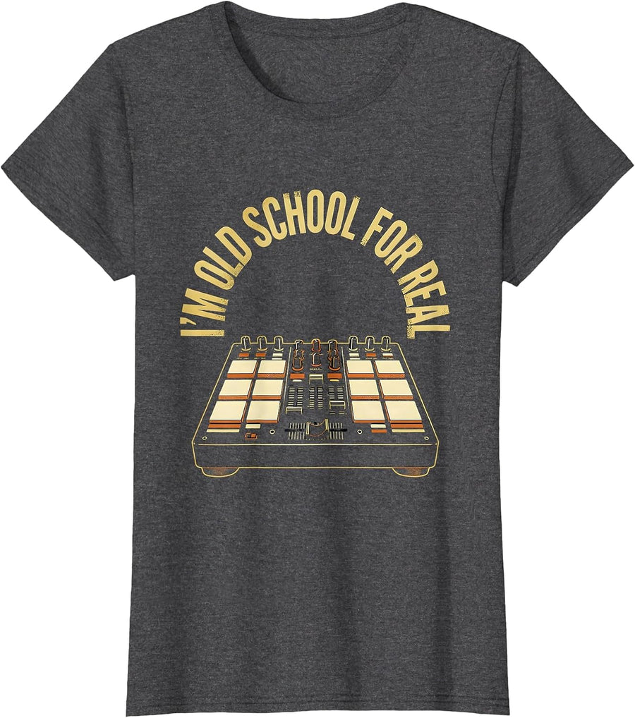 Women's I'm Old School For Real Funny Hip Hop DJ Nostalgia T-Shirt - Dark Heather Grey