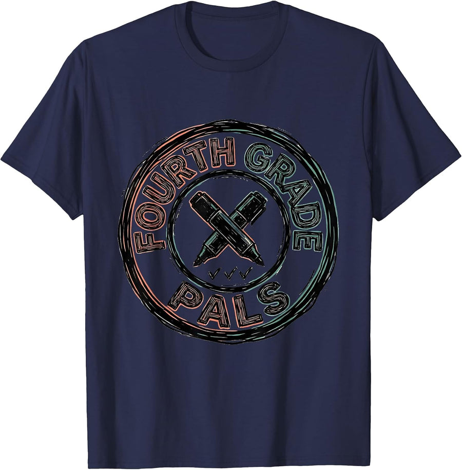 Fourth Grade Pals Playful Back to School Student Teacher T-Shirt - Navy Blue