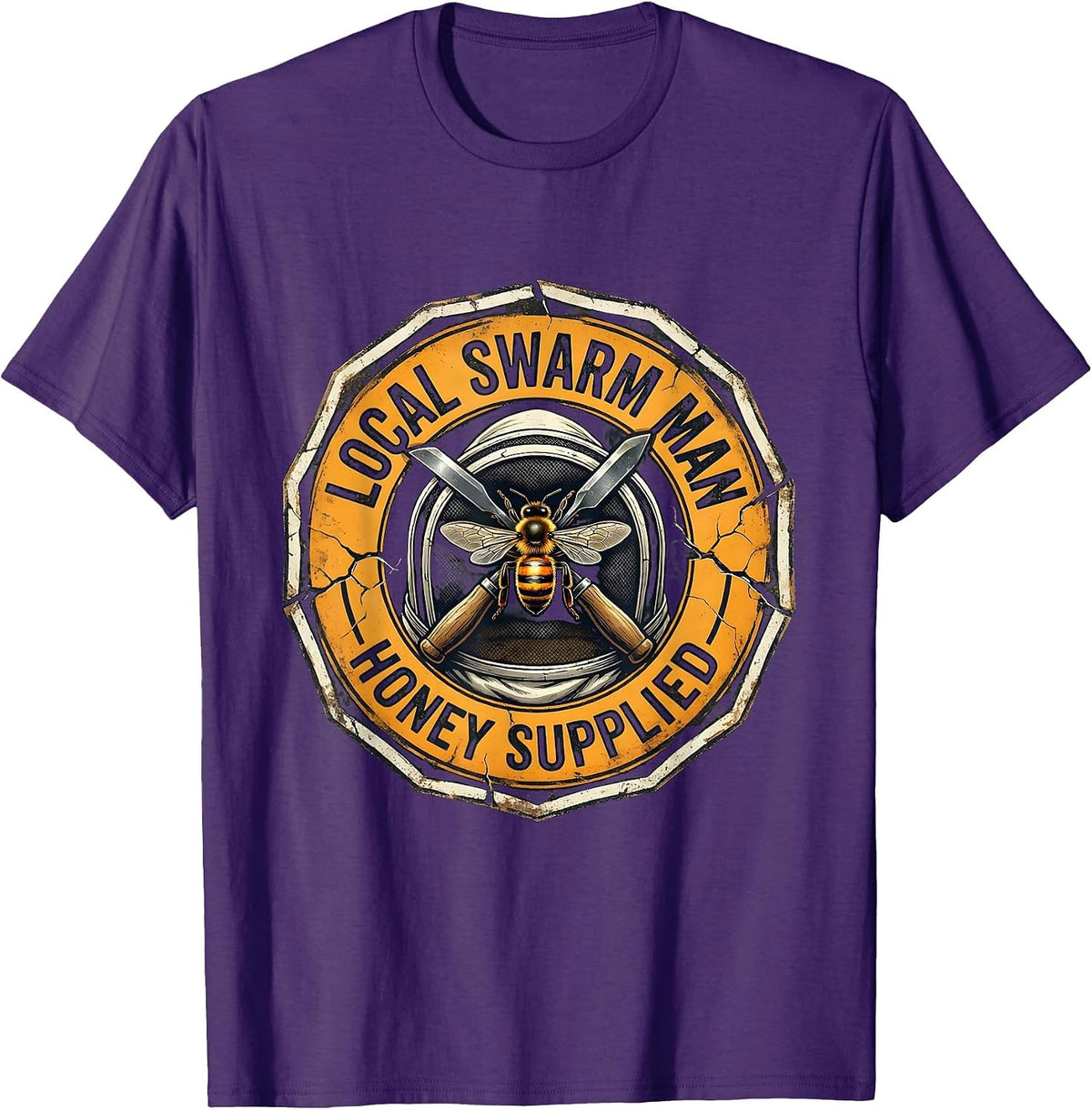 Men's Local Swarm Man Honey Supplied Funny Beekeeper Humor T-Shirt - Purple