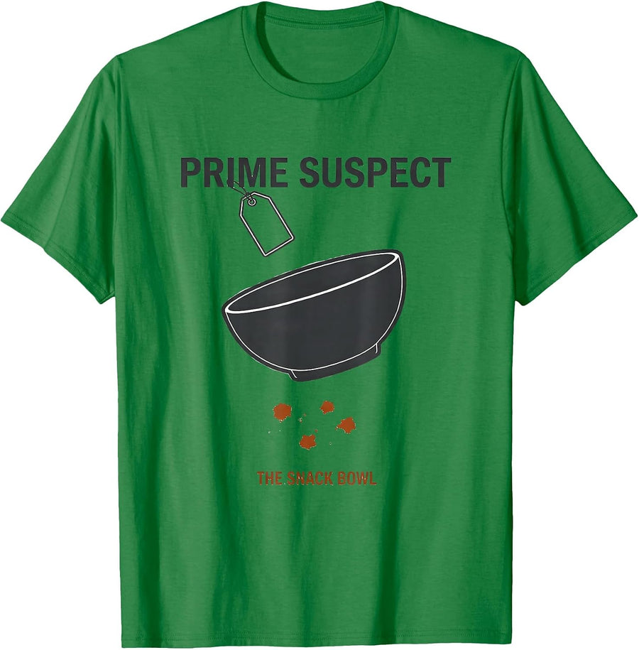 Men's Prime Suspect The Snack Bowl True Crime Fan Couch Humor T-Shirt - Kelly Green
