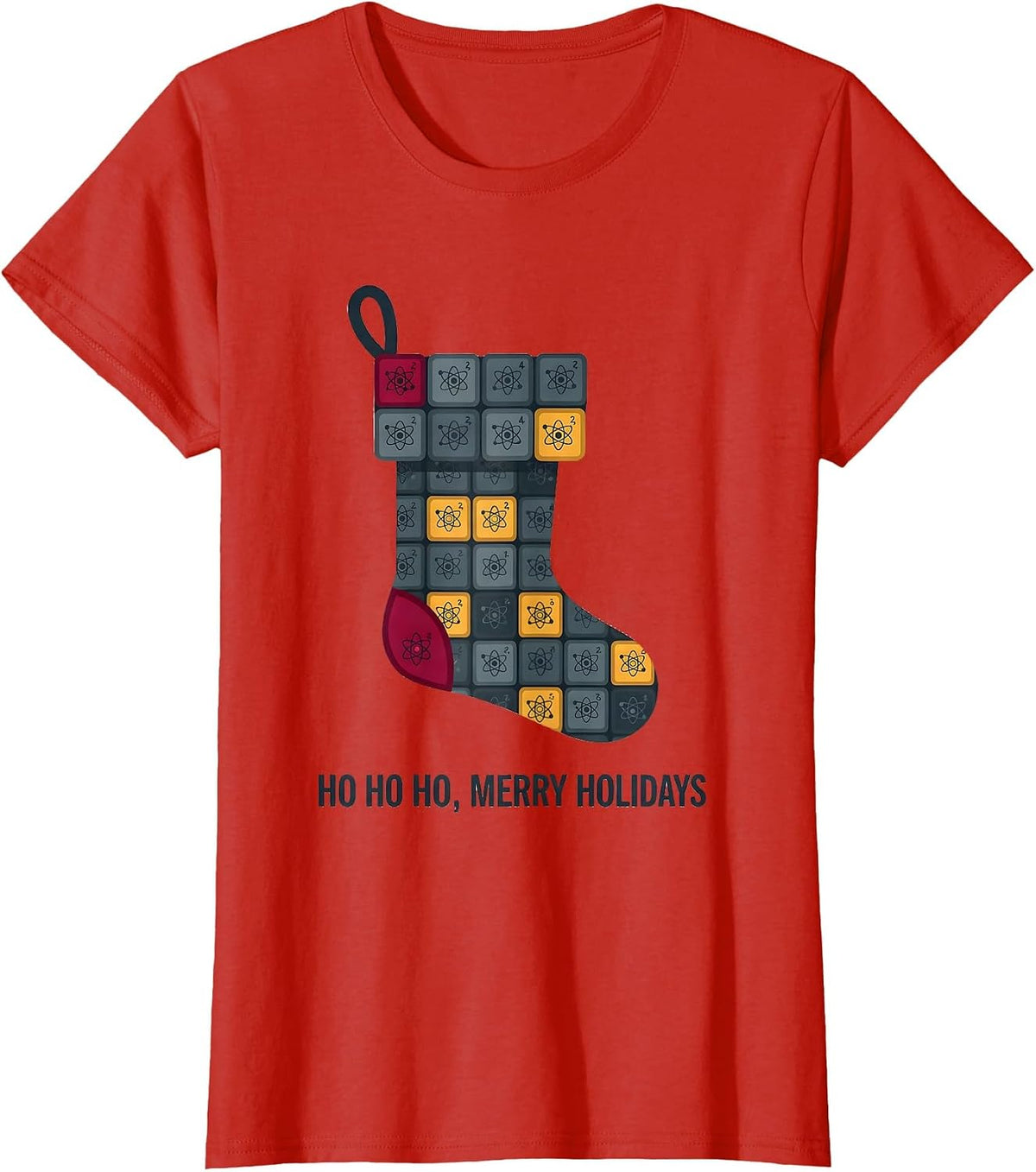 Women's Ho Ho Ho Merry Holidays Funny Periodic Table Chemistry Pun T-Shirt - Red