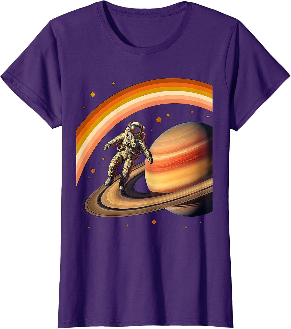 Women's Retro Astronaut Floating Near Ringed Planet T-Shirt - Purple