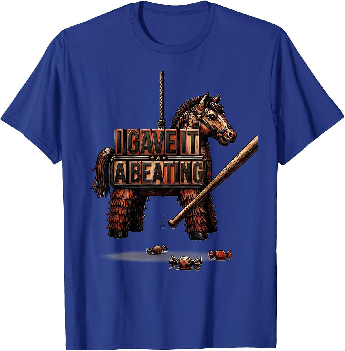 I Gave It A Beating Wood Type Letterpress Cinco De Mayo T-Shirt - Royal Blue
