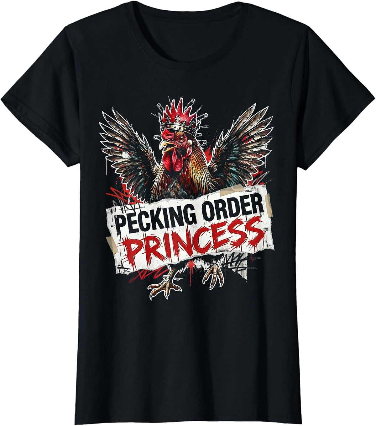Pecking Order Princess Chicken Design for Women T-Shirt - Black
