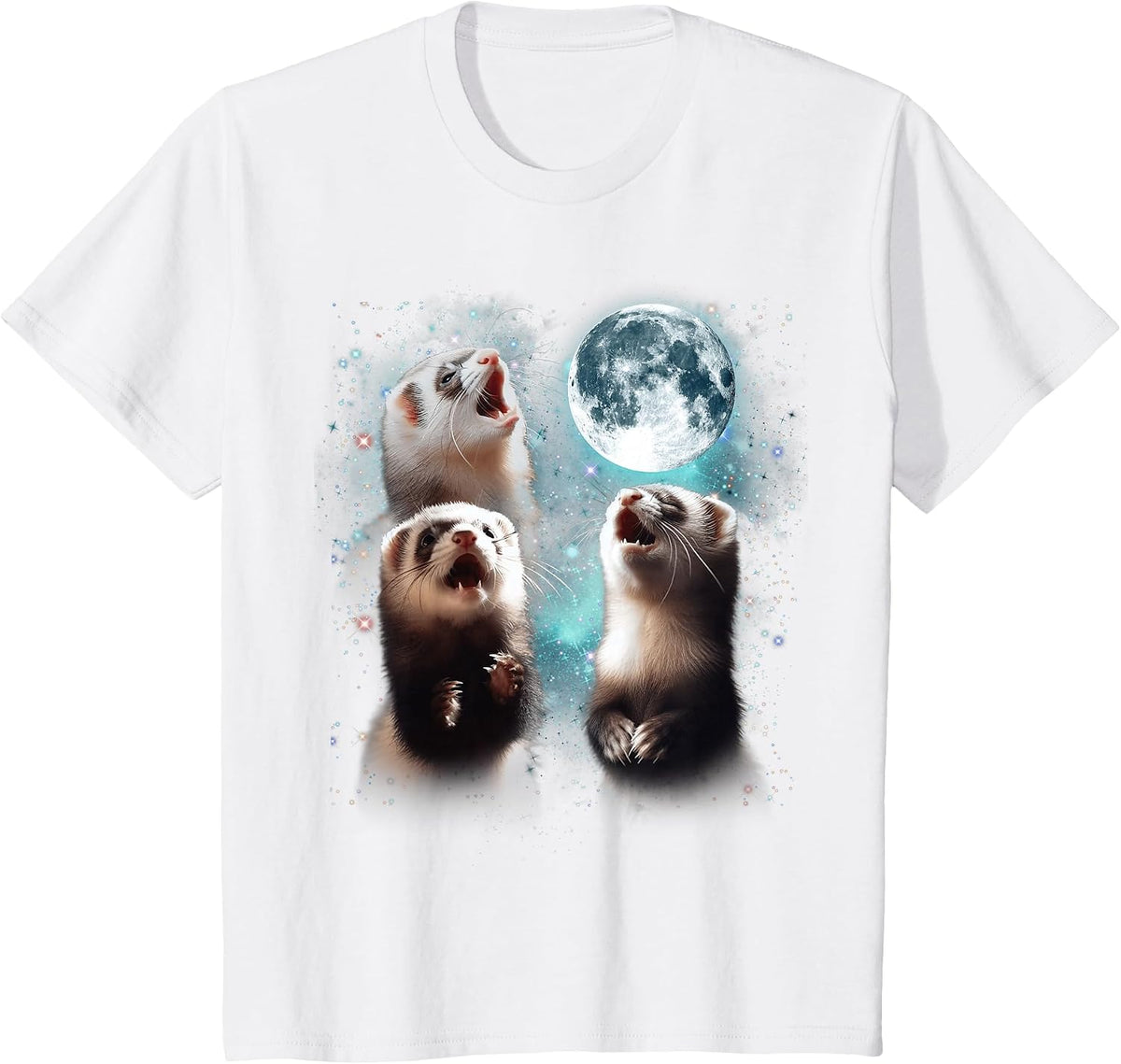 3 Ferret Moon Howling Ferret Head Funny for Men, Women, Kid T-Shirt - White