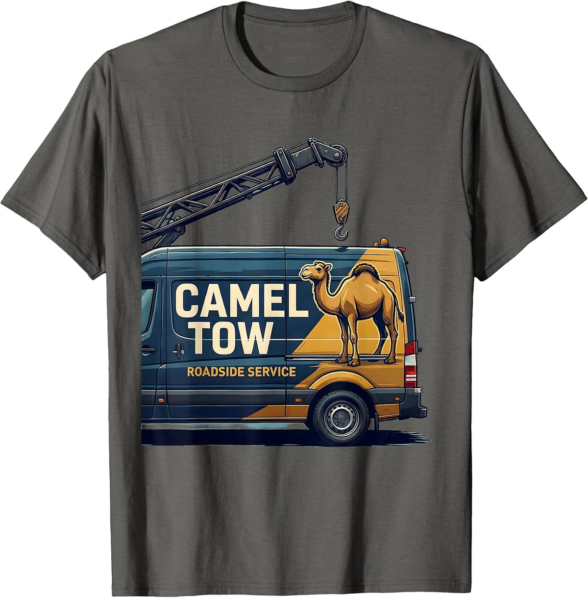 Camel Tow Roadside Service Funny Tow Truck Adult Humor T-Shirt - Asphalt Grey
