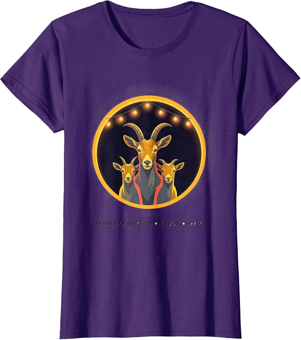 Women's Merry Christmas From Our Herd to Yours Funny Goat Lover T-Shirt - Purple