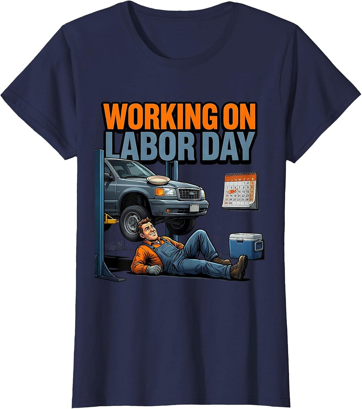 Women's Working On Labor Day Funny Mechanic Labor Day Gift T-Shirt - Navy Blue