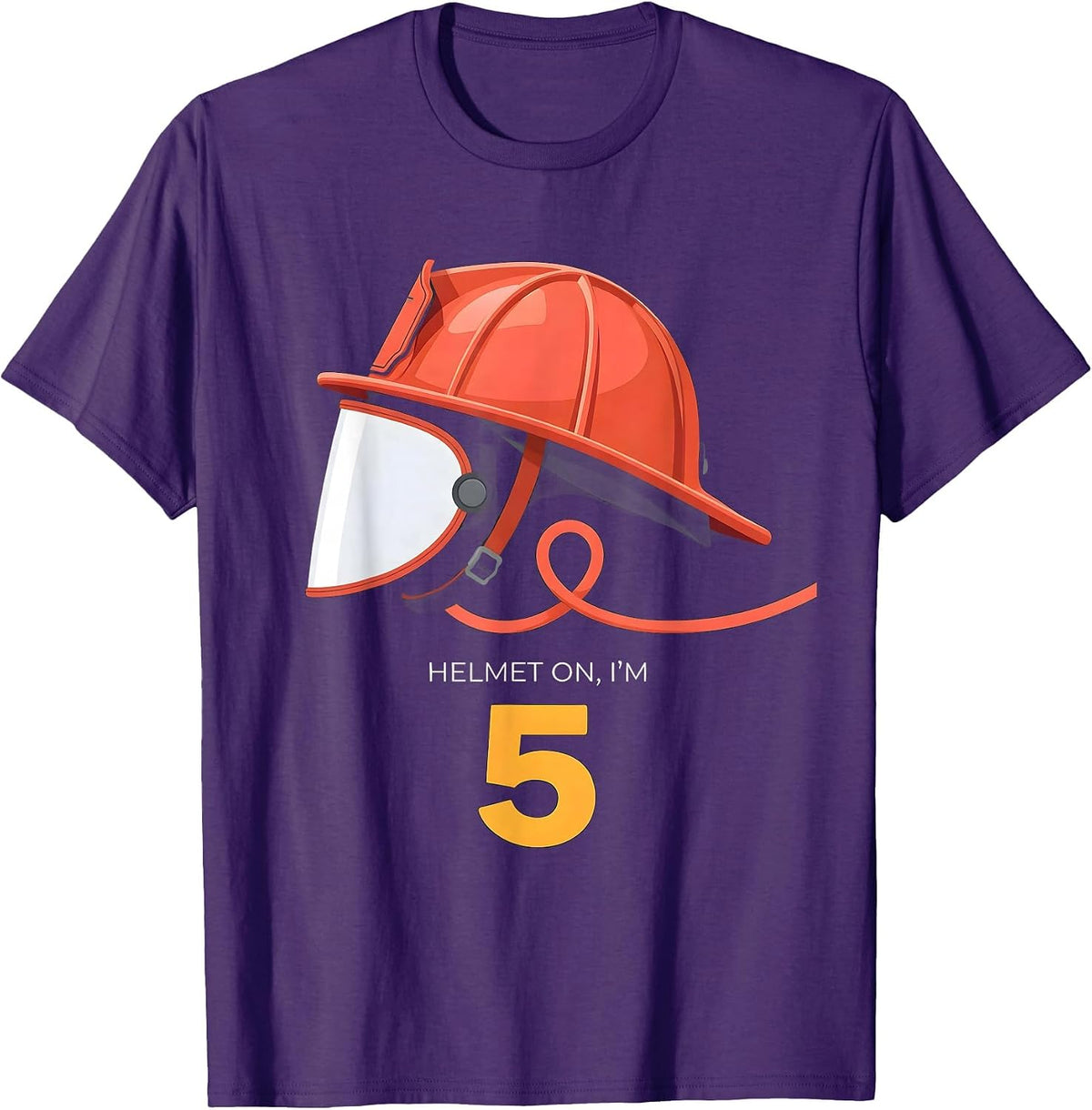 Men's Helmet On Im 5 Firefighter Kids Birthday Toddler Boy T-Shirt - Purple
