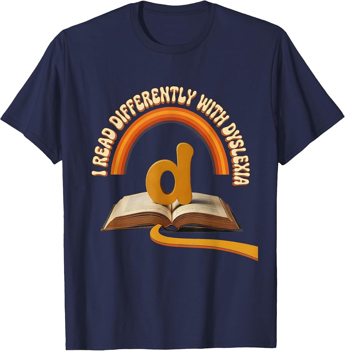 I Read Differently With Dyslexia Retro 70s Dyslexia T-Shirt - Navy Blue
