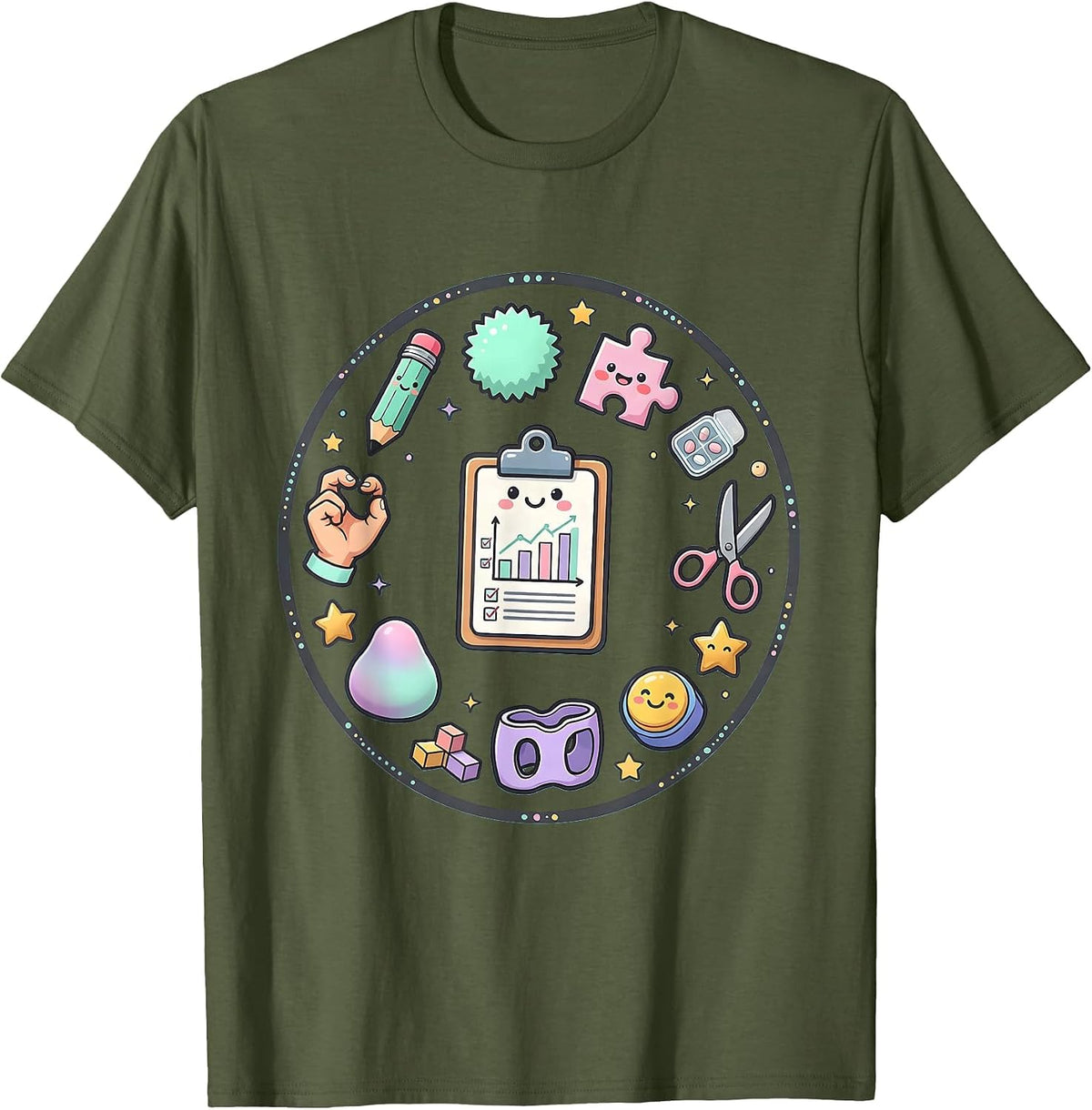Men's Occupational Therapist Clipboard Checkmark Chart T-Shirt - Olive Green