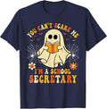 You Can't Scare Me I'm A School Secretary Halloween Candy T-Shirt - Navy Blue