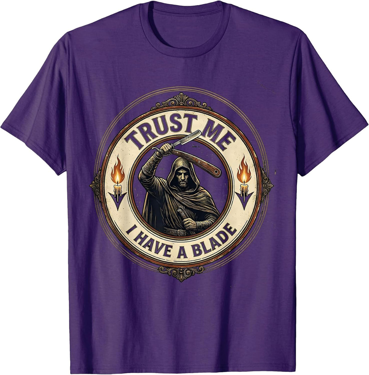 Men's Trust Me I Have A Blade Vintage Hairdresser Barber Humor T-Shirt - Purple