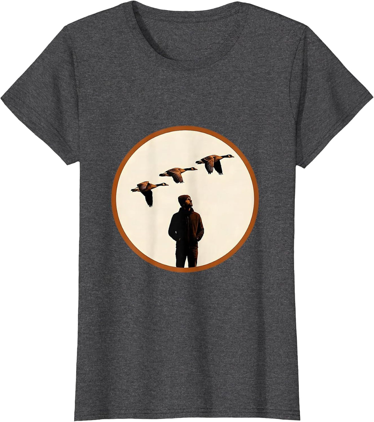 Women's Fall Geese Migration Knit Cap Nature Scene T-Shirt - Dark Heather Grey