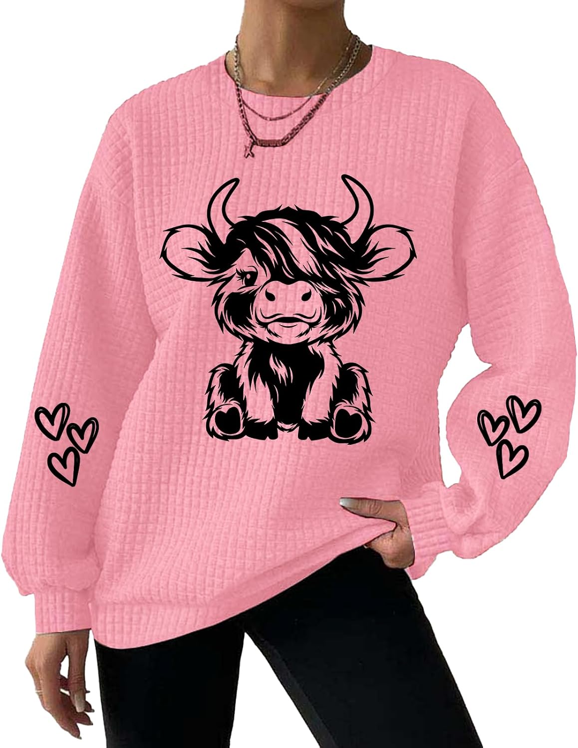 Highland Cow Sweatshirt for Women Crewneck Cute Cow Shirts for Women Country Western Sweatshirts Gifts - Pink-a