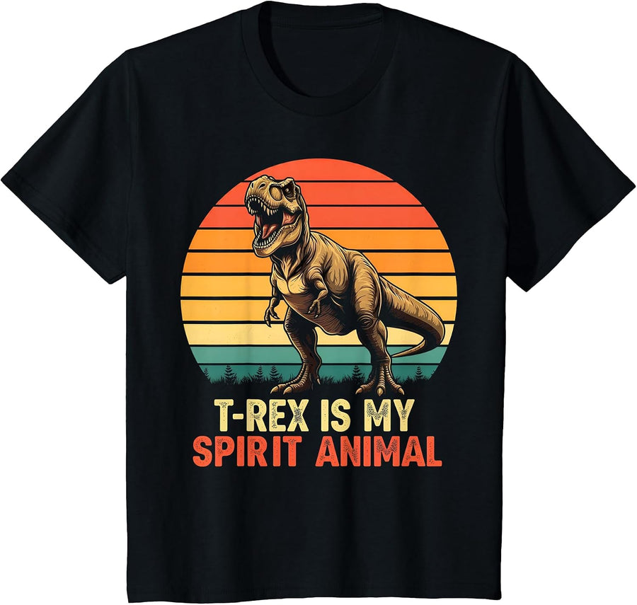 T-Rex is My Spirit Animal Funny Dinosaur Fan Retro Graphic T-Shirt - Black
