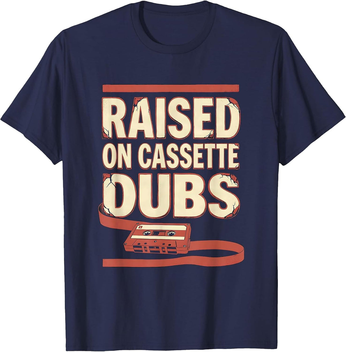 Raised On Cassette Dubs Vintage 90s Hip-Hop Rap Lyric T-Shirt - Navy Blue