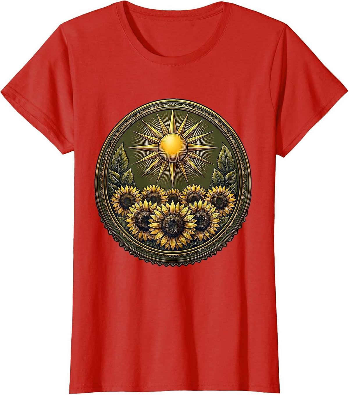 Spanish Teacher Sunflower Field Golden Sun Graphic T-Shirt - Red