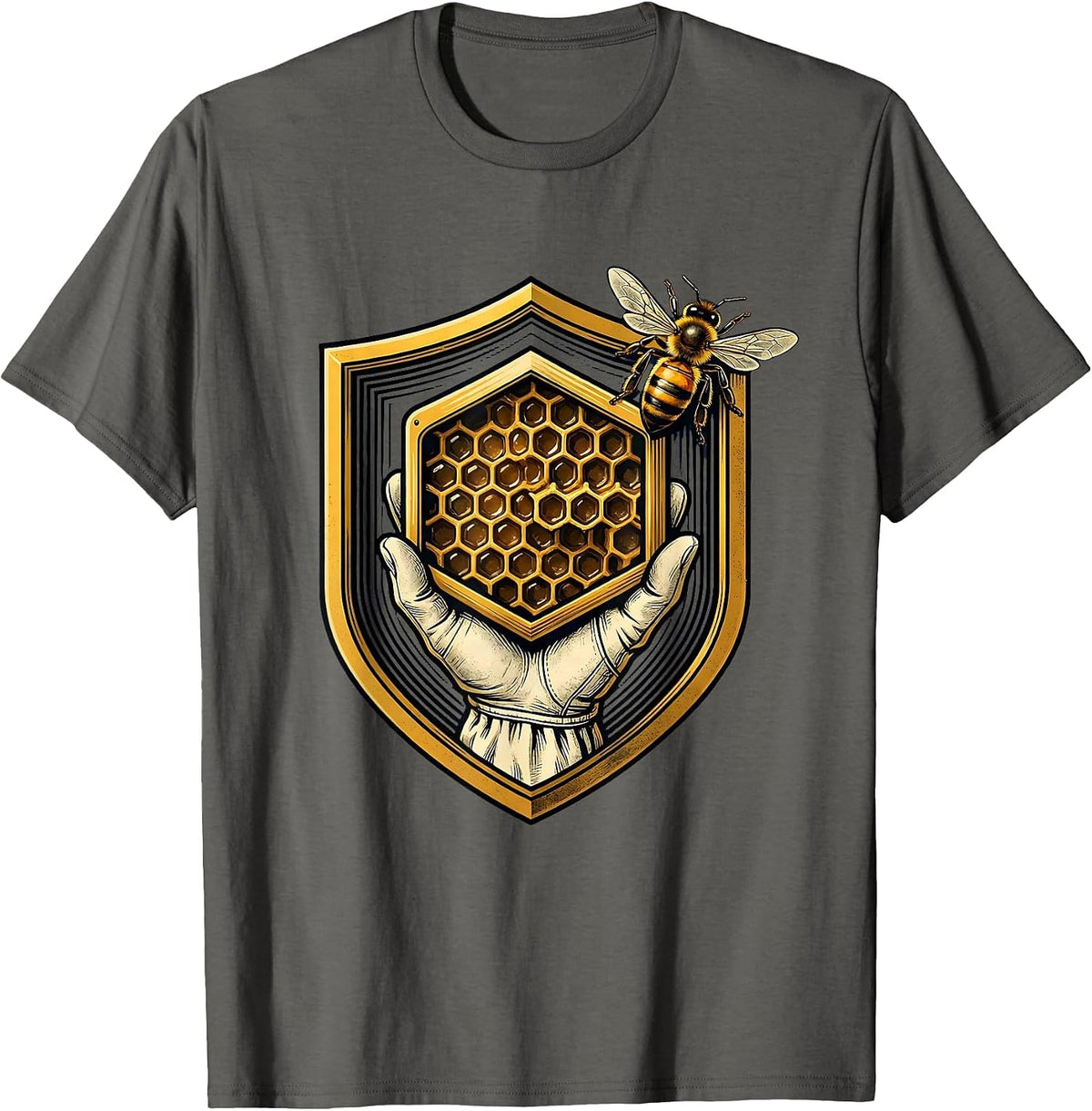 Sealed Shield Beekeeper Honey Frame Emblem T-Shirt - Asphalt Grey
